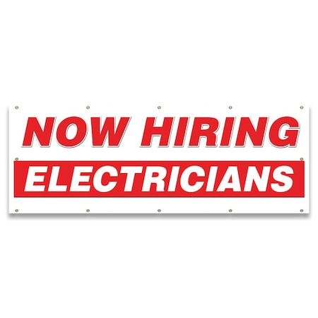 Signmission Now Hiring Electricians Banner Apply Inside Accepting Application Single Sided B-120-30235